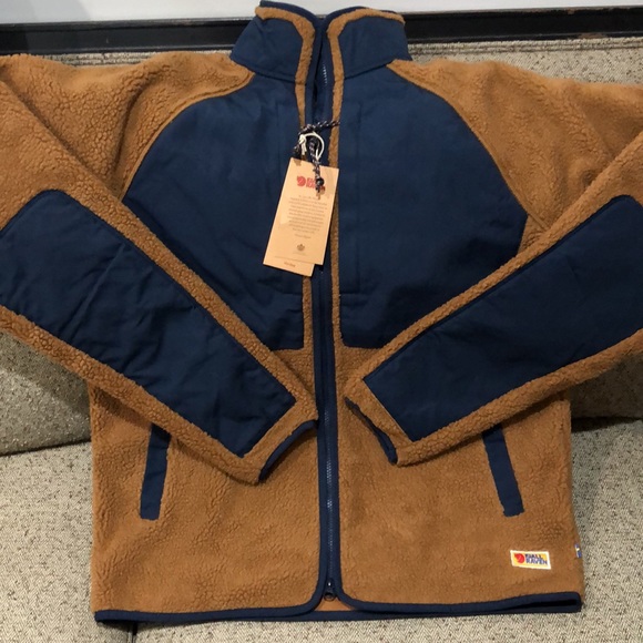 NEW Fjallraven Vardag Pile Jacket Fleece Chestnut/Navy - Picture 3 of 3